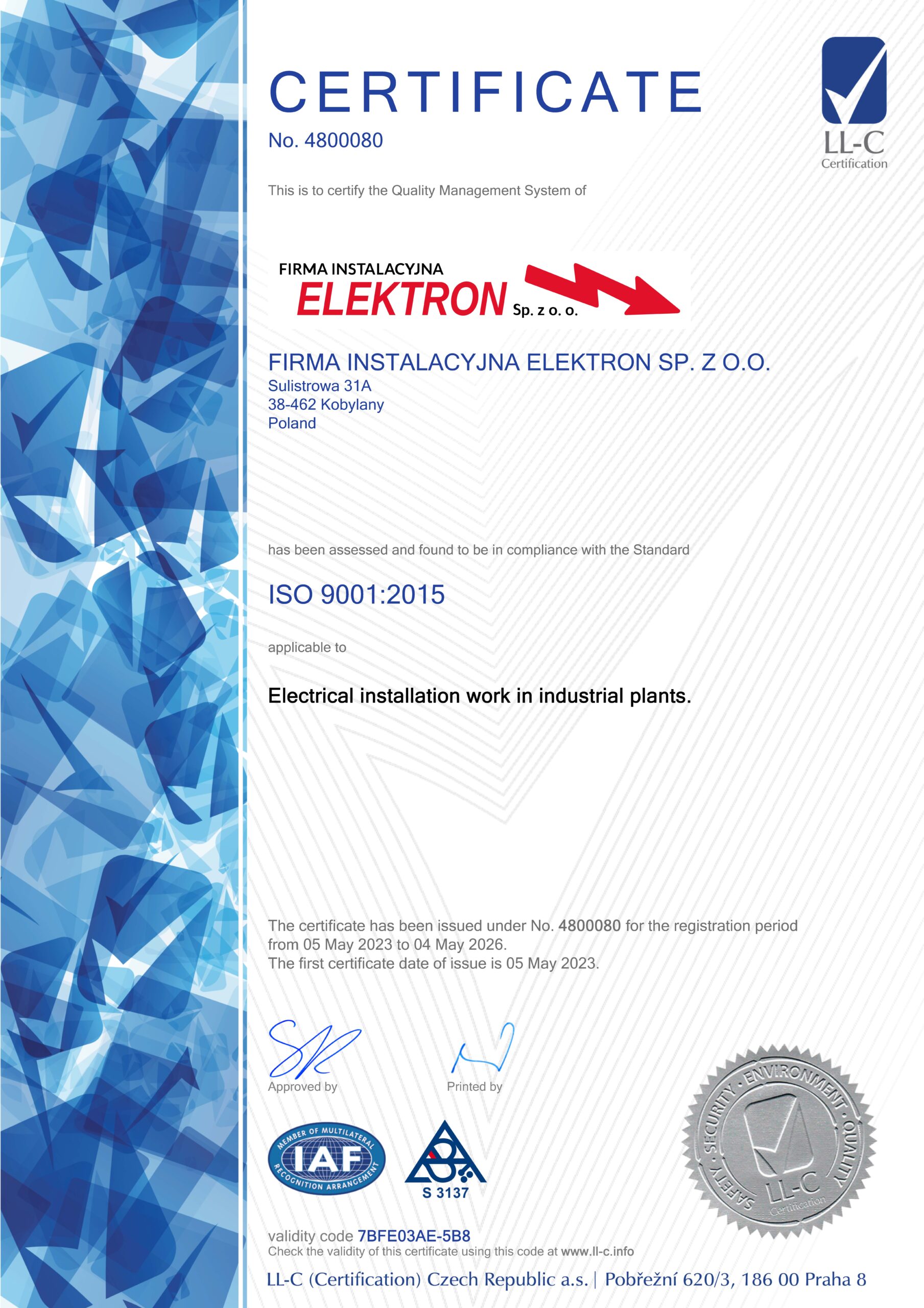 cert ELEKTRON ISO 9001 EN (1)